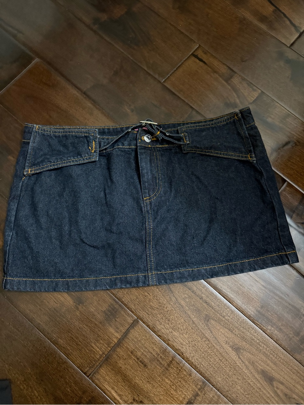 Edikted Indigo Denim Mini Skirt with Tie Waist